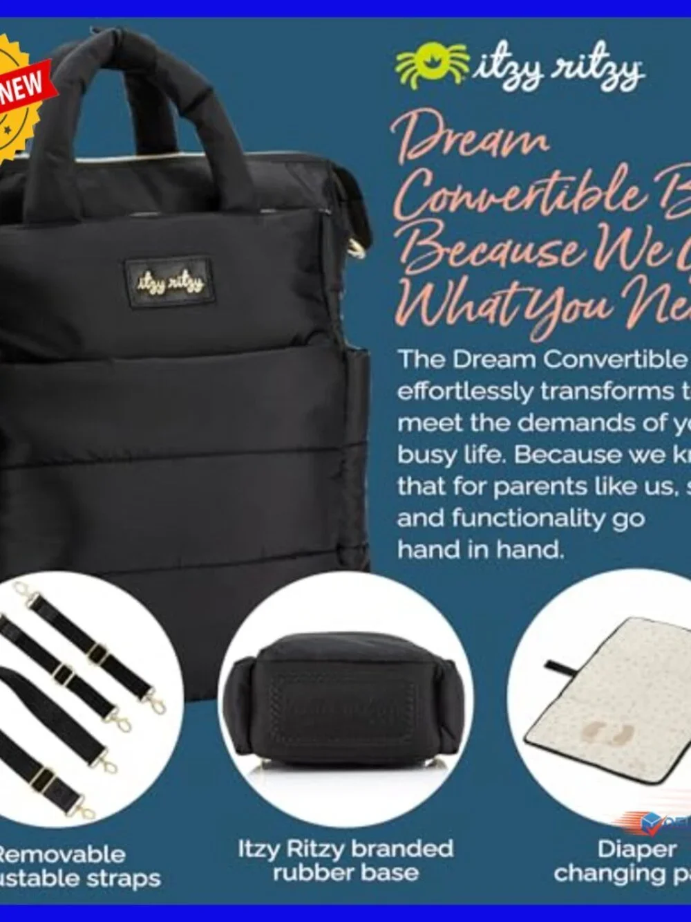 Convertible Diaper Backpack Tote with 14 Pockets, Changing Pad, Laptop